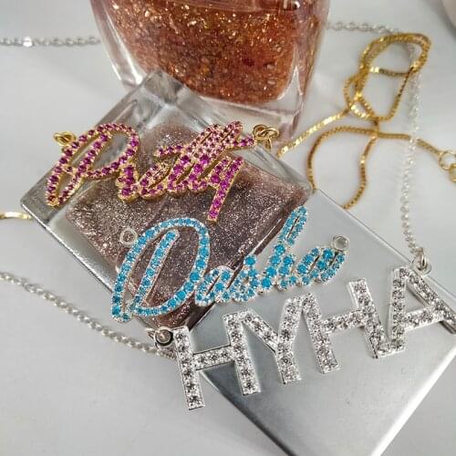 18K Gold Plated Full Pink Zircon Name Bracelet Custom letter Zircon Bracelet Personalized Crystal Nameplate S925 Jewelry Gift