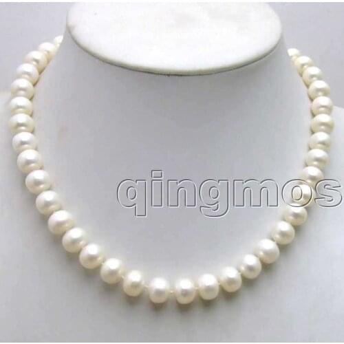 SALE Super Luster Big 10-11mm High quality Natural WHITE Freshwater Flat ball Pearl 17" necklace-nec5370 Free shipping
