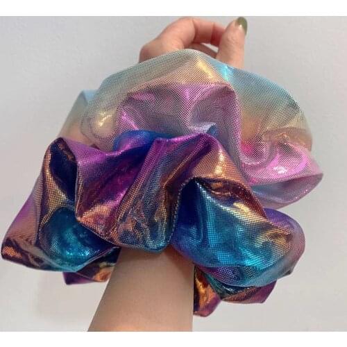 Large Size Colorful Laser Elastic Hair Band Women Lady Luxury Bling Hair Scrunchies 2021 Big Intestine Ring Hair Accessories