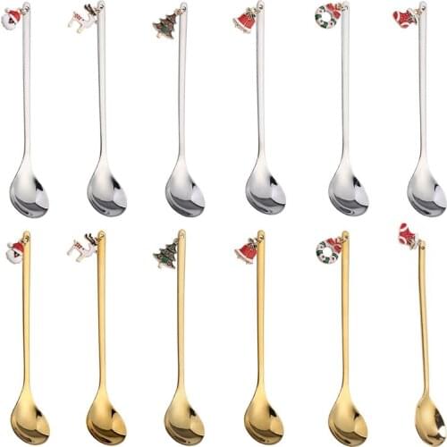 Stainless Christmas Spoon New Year 2021 Xmas Party Table Ornaments Coffee Spoon Christmas Decorations for Home Navidad Noel Gift