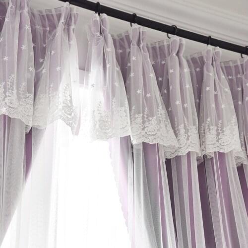 Custom Made Nordic Princess style Double Layer Thick Blackout Curtains with Lace Tulle Fabric for Home Living Room window Decor