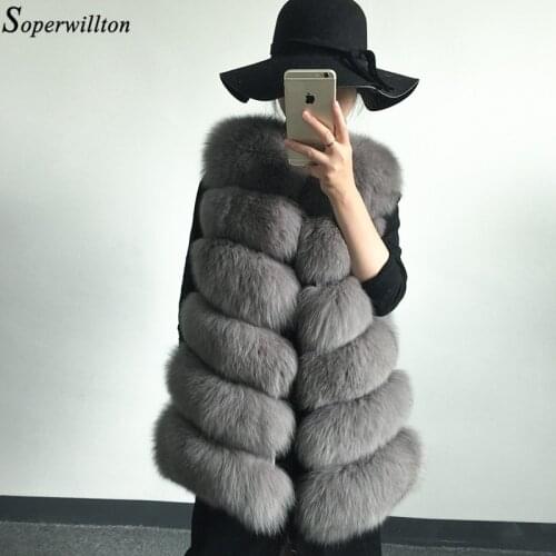 Soperwillton 2019 Real Fox Fur Vest Coat For Women Winter Furcoat Outwears Slim Fit Thicken Warm Luxury Fur Coat 4-9 Knobs #F0X