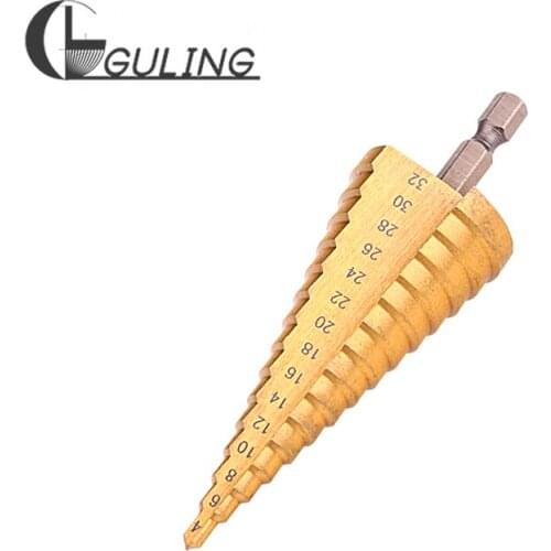 GULING 3PCS 4-12/4-20/4-32 HSS Titanium Coated Hexagon Pagoda Drill HSS Tools multi-tool table step drill tower drill