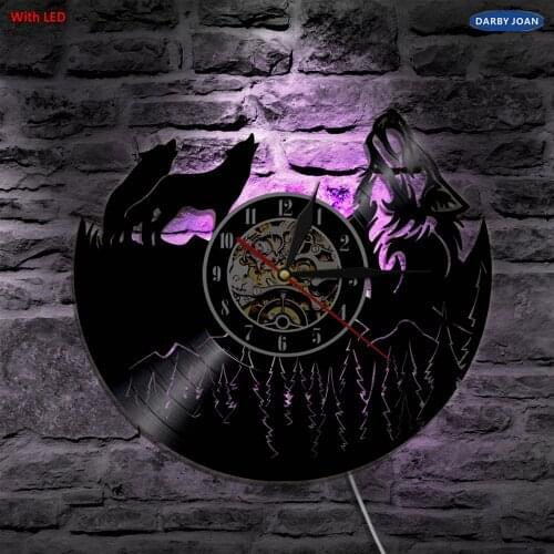 Wolf Animals LED Lighting Color Changing Wall Clock Light Remote Control LED Backlight Modern Cool Home Interior Decor