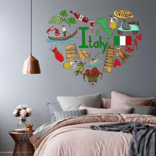 I Love Italy Illustration Fashion Wedding Decor Vinyl Waterproof Wall Sticker Bedroom Wallpaper Wall Decal Baby Rooms Decor