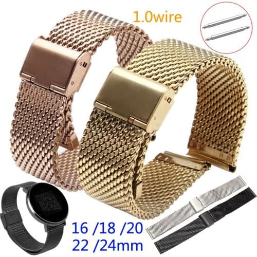 Replacement Watch Band 16mm 18mm 20mm 22mm 24mm Stainless Steel ML Loop Watch Band Meshed Buckle Pins Wrist Strap Bracelet