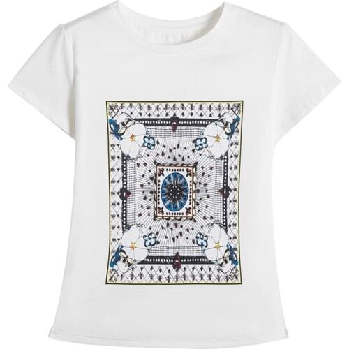 2021The New Summer Satin printing T-shirt Tops Women Short Sleeve Casual O Neck Large size M-3XL