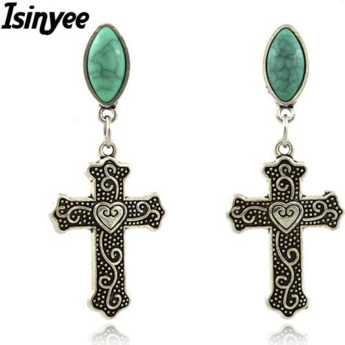 Antique Cross Flower Dangle Earrings For Women Ethnic Heart Earring Vintage Silver Ear Gift Jewelry