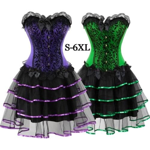 Halloween Women Sexy Lingerie Bodyshaper Corsets tops Fashion Lace up Boned Corset Bustier Dress Costume Tutu Petticoat Skirts