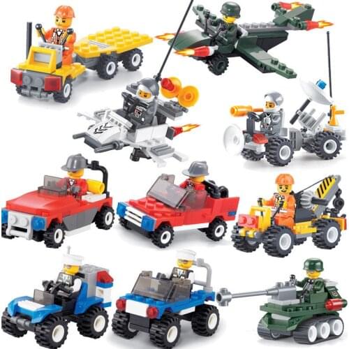 12 Kinds Original City Series Mini Transportation Block Car Building Blocks Compatible Tank and aircraft
