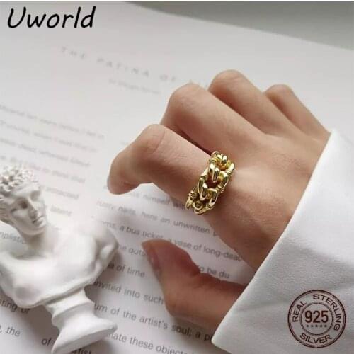 18K gold Plated S925 sterling silver ring INS Resizable Twist knitting ring trendsetter Unisex Wide Open Silver Finger Rings