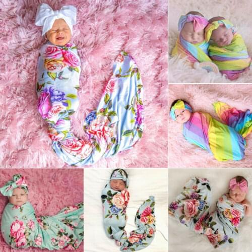 2PCS Newborn Photography Blankets Baby Photo Props Boy Girl Cotton Swaddle Wrap Blanket Floral Sleeping Bag Sleep sack 0-6M Baby