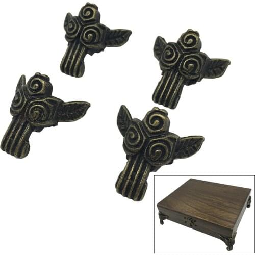 4 x Totem Antique Brass Jewelry Chest Wood Box Decorative Feet Leg Corner Protector