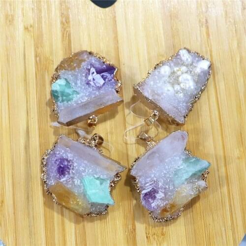 5pcs Natural Crystal Necklace Amethysts Topazs Green Crystal Cluster Pendant Healing Stone Specimen Home Decoration Crafts