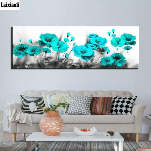 5d diy diamond painting blue Poppy full square round drill diamond embroidery rhinestone painting kit large painting home decor