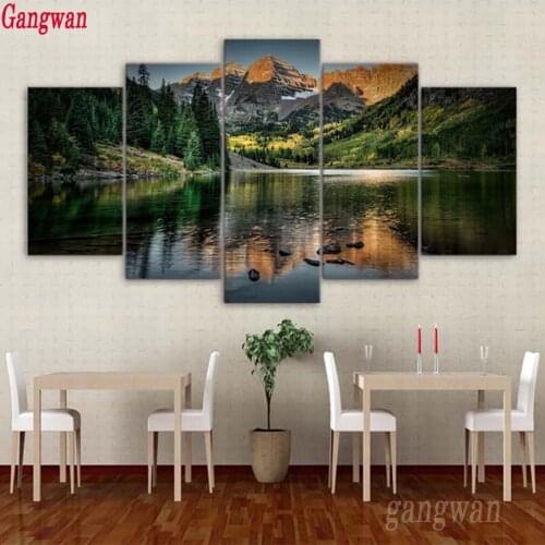 DIY Diamond Painting 5 Pcs Mountains tree Lake landscape Cross Stitch Pictures Canvas 5d Embroidery Mosaic Handmade Home Decor