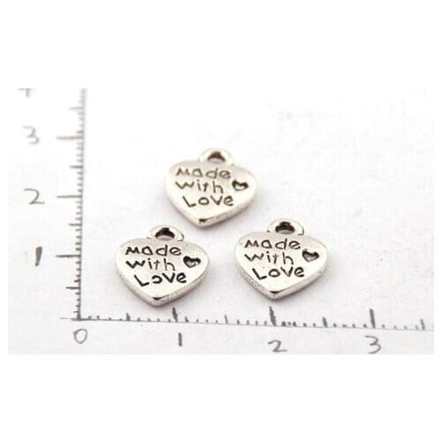 Free shipping fashion alloy small heart charm for DIY making bracelet,necklace jewelry metal beads double side letter charm