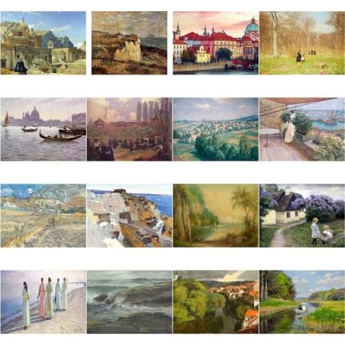Danish Landscape Diy Digital Oil Painting with Diamond Cross Stitch Mosaic Paste with Diamond Embroidered Background Decoration