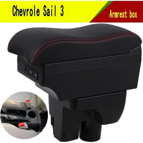 For Chevrole Sail 3 armrest box central Store content Storage box with cup holder mobile phone holder USB interface