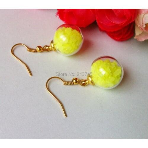 SLAE Free ship!!!100set 14*4mm(opening) glass globe bubble & 8mm gold cap & Earing hook set DIY glass vial earings pendant