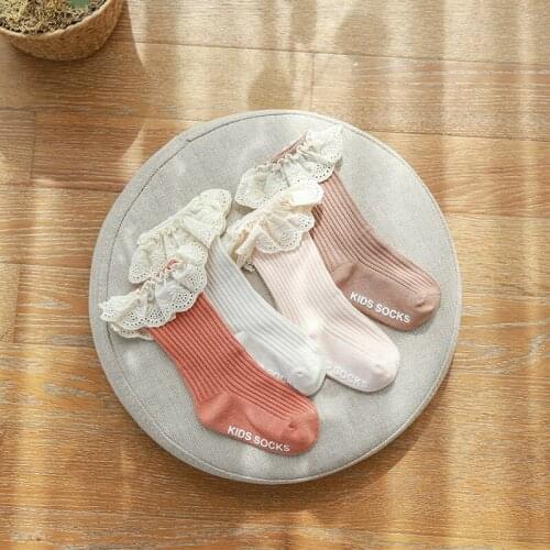 0-3 Y Newborn Baby Cotton Socks Lace Princess Combed Cotton Girls Middle Tube Socks Non-slip Baby Socks Spring Summer Paragraph