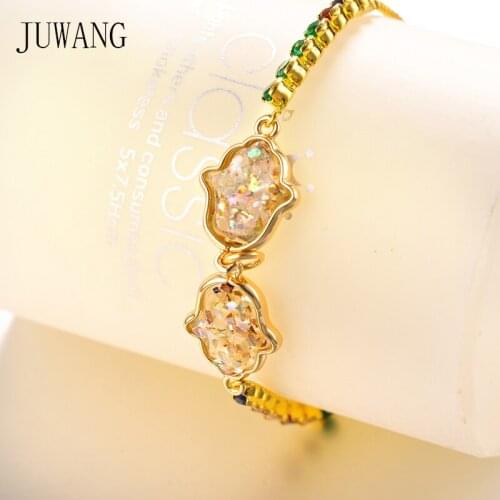 JUWANG New Fashion Simple DIY Charm Bracelets For Women Palm Connector Adjustable Colorful Zirconia Inlay Chain Bracelet Jewelry