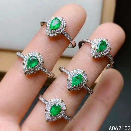 KJJEAXCMY fine jewelry 925 sterling silver inlaid natural emerald Womens trendy personalized water drop adjustable gem ring sup