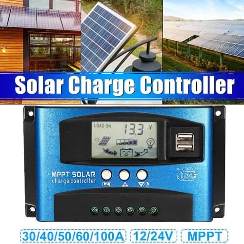MPPT 30/40/50/60/100A Solar Charge Controller Dual USB LCD Display 12V 24V Auto Solar Cell Panel Charger Regulator with Load