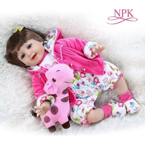 55CM lifelike reborn toddler baby girl doll with pink giraffe dress set Christmas gift long hair doll