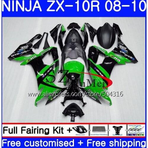 Bodywork For KAWASAKI NINJA ZX 10 R ZX10R ZX1000C Factory green 18NO.1 ZX 10R 08 09 10 ZX1000 ZX-10R 2008 2009 2010 Fairings kit