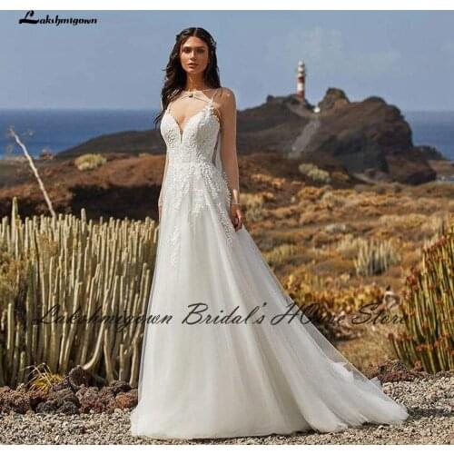 Lakshmigown Backless Sexy Bridal Boho Wedding Dress with Cape 2022 Hochzeit Lace Appliques A Line Tulle Robe Wedding Gowns