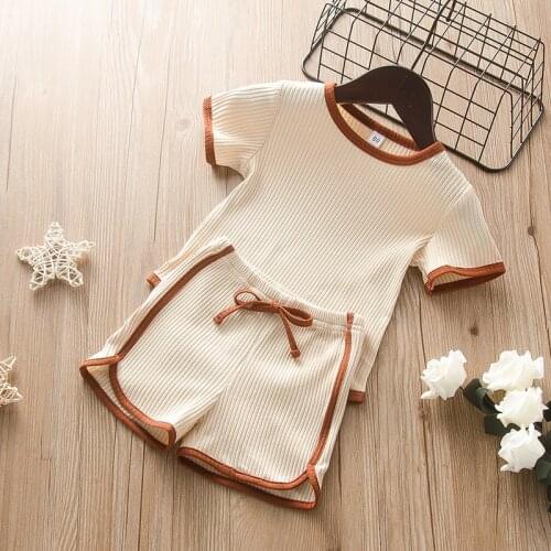 Summer Infant Baby Girls Boys Clothes Sets Solid Short Sleeve Pullover T Shirts Shorts Solid Outfits 2021 New 1 2 3 4 5 Year