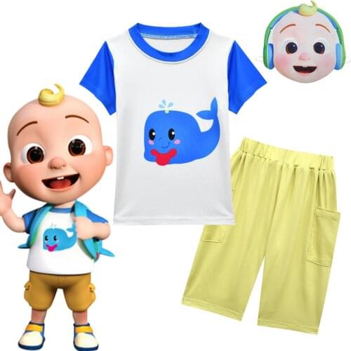 Summer Infant Cute Boy Cocomelon Short Sleeve T-Shirt Shorts Suit Cartoon Fashion Baby Boys Outfit Mask Kids Boutique Clothes