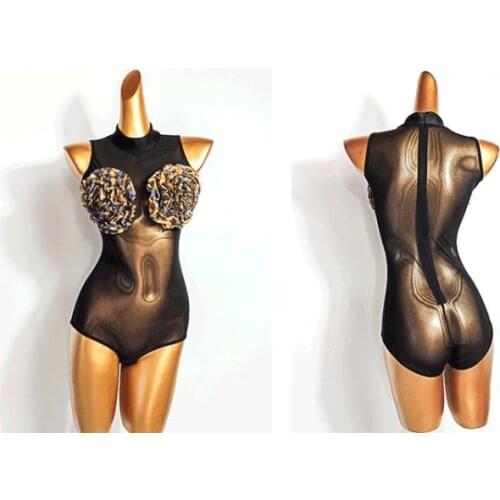 Summer practice cha cha samba dress latin tops flower decoration leotard body latin bodysuit 767
