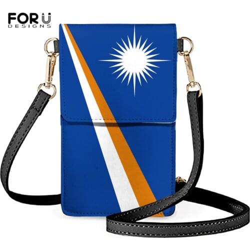 FORUDESIGNS Touches Screen PU Leather Change Bag Blue Kwajalein Flag Pattern Women Crossbody Mobile Phone Pouch Wallet 2021 New