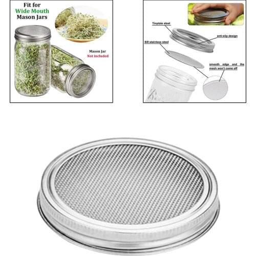 Stainless Steel Mason Jar Screen Sprouting Filter Lid Seed Set Wide Mouth Tray Planter Brocoli Radish Sprout Lids