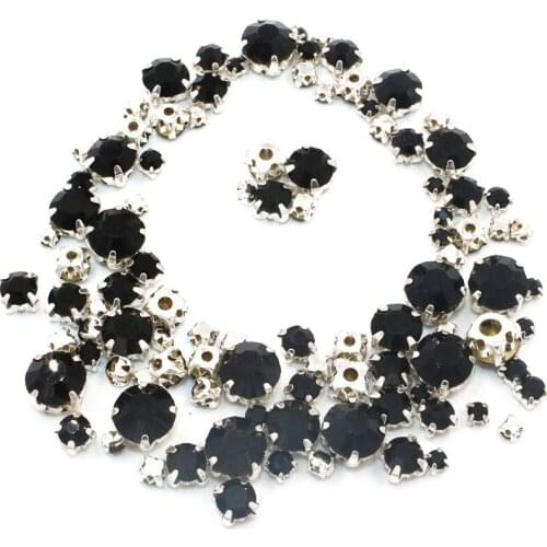 New Hot sale Garment beads 100pcs/pack Mixed size Black glass crystal sliver base sew on rhinestones diy clothing accessories
