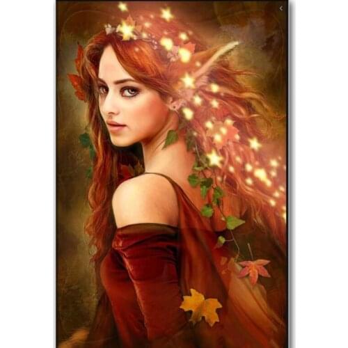 New full Square/Round Drill 5D DIY Diamond Painting "Fox elf girl leaves" Embroidery Cross Stitch 3D Home Decor Gift