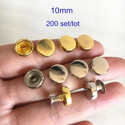 Wholesale 200 Sets/lot 10mm Gold /Silver Flat Round Rapid Rivet Spike Studs DIY Rivet For Purse,Shoes,Clothes,Belt,Leather Craft