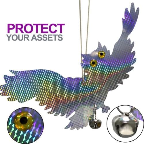 Bird Repellent Scare Device Fake Owl Hanging Reflective and Holographic Woodpecker Deterrent Keep Birds Pigeons Away