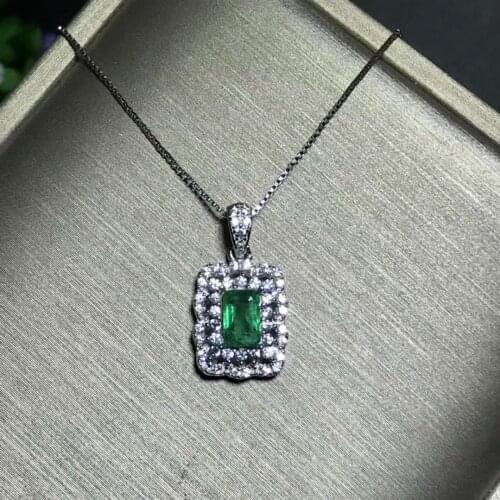 925 Pure silver inlaid natural emerald necklace pendant emerald rectangular 4 * 6mm birthday gift envelope