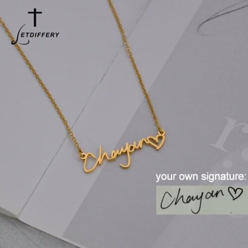 Letdiffery Custom Handwriting Signature Gold Name Pendant Necklace Personalized Stainless Steel Handmade Nameplate Jewelry Gift