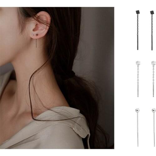 S925 Silver Pin Simple Small Square Ear Wire Cute Small Round Bead Earrings Female Personality Silver Beans Earrings Earrings