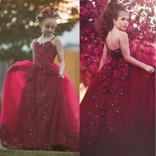 Luxury Flower Girls Dresses Crystal Beading Scalloped Neck Puffy Tulle Girls Pageant Dresses Birthday Party Dresses