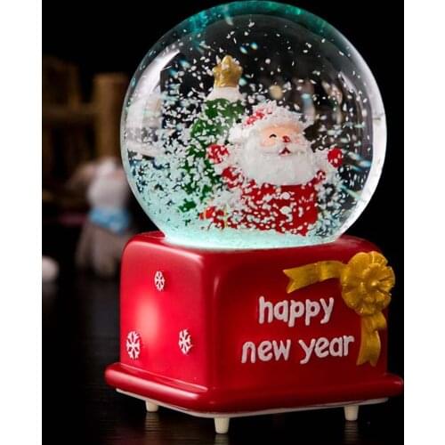 Christmas Snow Glass Ball Music Box Crystal Ball Santa Claus Rotating Voice-Activated Music Box Birthday Gift Desktop Decoration