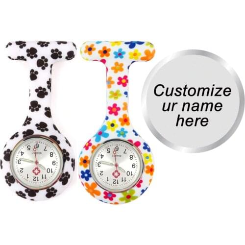 Personalized FREE Engraved With Your Name Brooch Pin Count 15 Pulse Meter Dial Fob Patterned Dog Paw Silicone Nurse Watch