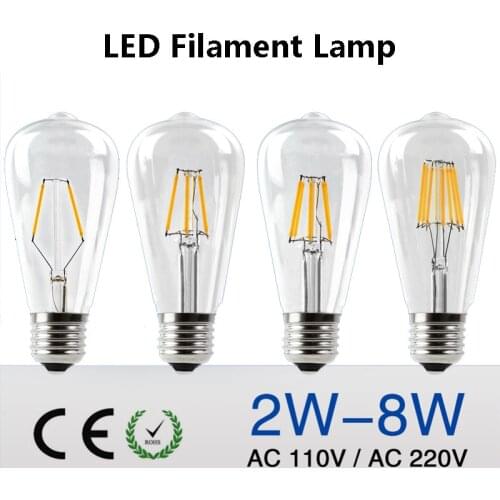 Dimmable ST64 LED Bulb 4W 8W E26/E27 Filament Light Bulb 110V/220V Vintage Edison Lamp Retro Transparent Glass Appearance 10pcs