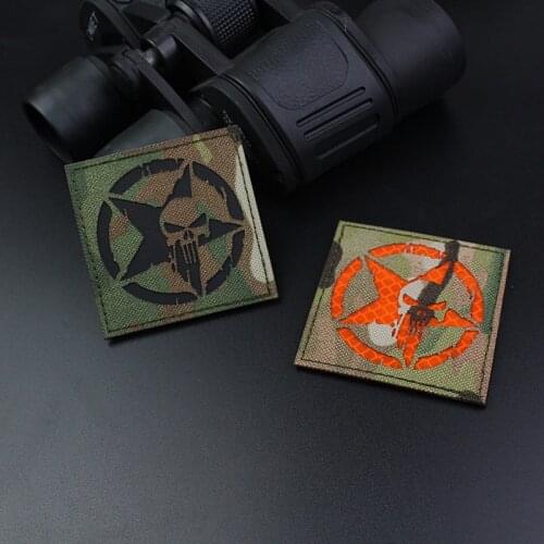 Pentacle Punisher IR Reflective Patches Five-pointed Star Nylon Military Tactical Velcro For Clothes Vest Bag Decor Badges