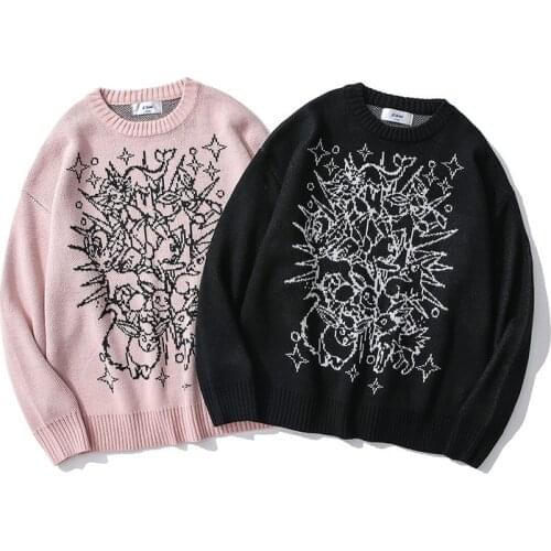 Korean Fashion Women Loose Streetwear Black Sweatshirt Knitted Gothic Clothes Punk Print Pullover Fashion Moletom Clothes