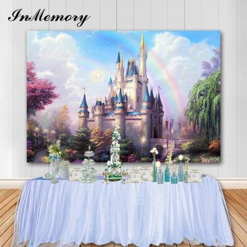 InMemory Castle Princess Background Pink Girl Birthday Photography Backgrounds Vinyl Party Banner Photo Studio Props Photophone